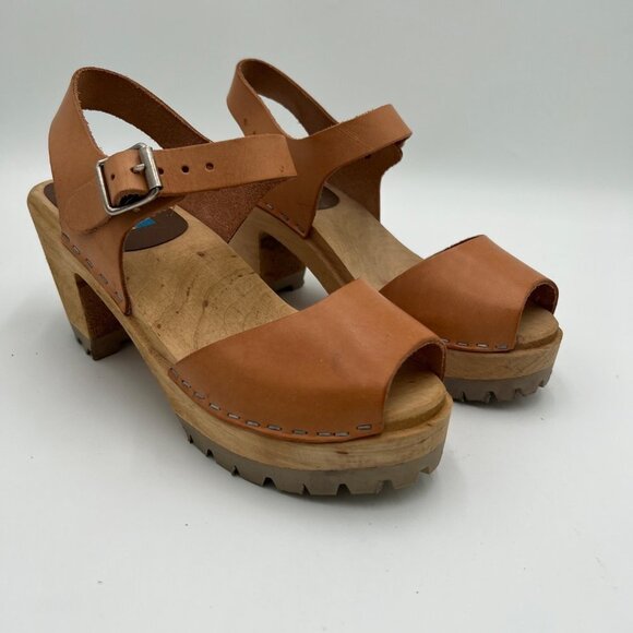 Free People Mia 1976 Swedish Leather Wooden Platform Clogs Luggage Size 36 5.5 - Picture 1 of 16